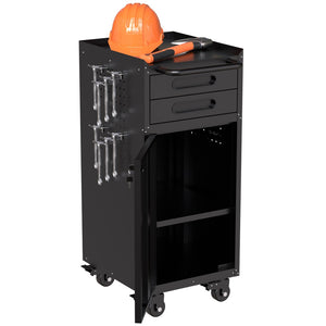 English Elm 34.3" Slim Steel Rolling Cabinet with Locking Door Two Drawers for Garage Workshop T2398P442675