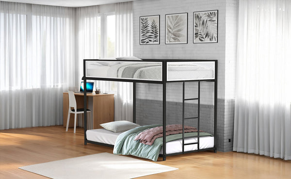 English Elm Contemporary Twin-Over-Full Metal Bunk Bed with Attached Ladder, Durable Industrial Frame, Guest-Ready Design Matte Black,Matte White 83 L x 15 W x 5 H B2741P391251