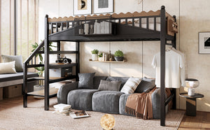English Elm Twin Xl Metal Loft Bed with Stair Storage Shelves Sturdy Steel Frame for Dorms W1580S00377