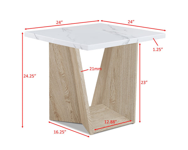 English Elm 3pc Modern Cocktail Table Set with Marble-Inspired Tops and Reeded Bases, Luxe Metallic Accents Oak,White 51.75 L x 29.25 W x 5 H B011S01895