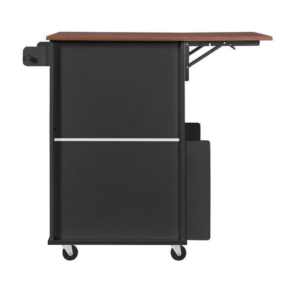 English Elm K&k Farmhouse Rolling Kitchen Cart with Drop Leaf Drawer Open Rack Lockable Wheels Black N707P404539B