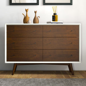 English Elm Ashcroft Furniture - Mid Century Modern 6-Drawer White Dresser in Solid Wood, Dark Brown Accents, Spacious Storage B183P231969