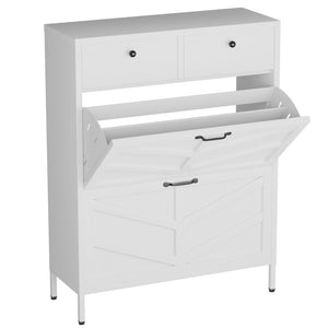 English Elm Shoe Cabinet Slim Steel Entryway Organizer with Flip Compartments and Retro White Finish T2398P413025