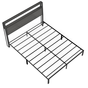 English Elm Queen Metal Platform Bed with Rgb Led Headboard Charging Station and Underbed Storage Dark Grey T3963P483958