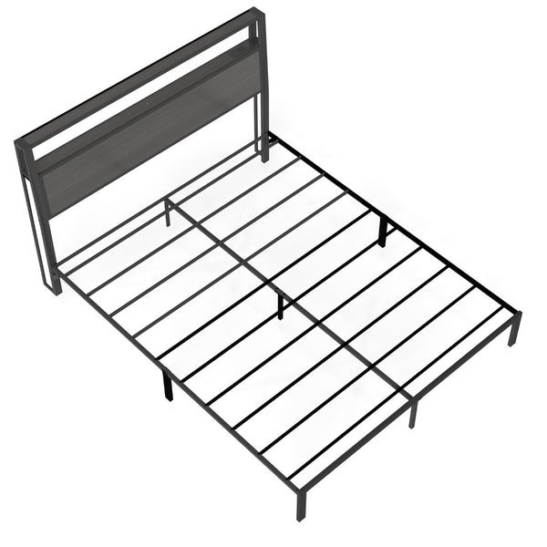 English Elm Queen Metal Platform Bed with Rgb Led Headboard Charging Station and Underbed Storage Dark Grey T3963P483958