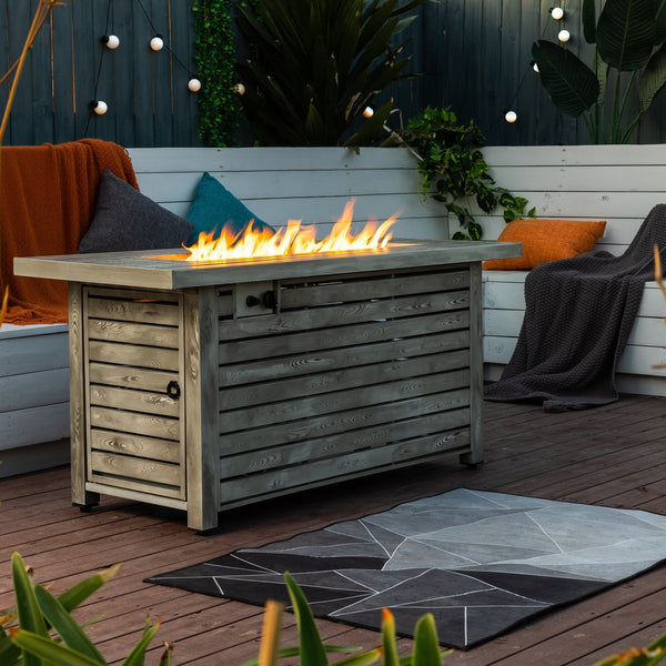 English Elm 54" 50000BTU Propane Fire Table - 54in Steel Patio Fire Pit Table with Wood Grain Finish, ETL Safe, Lid Included W853P166783