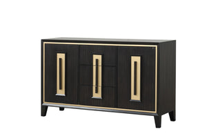 English Elm Espresso Contemporary Farmhouse Server 60"W with Wood Handles, Felt-Lined Dovetail Drawers, Gold Trim B2741P311026