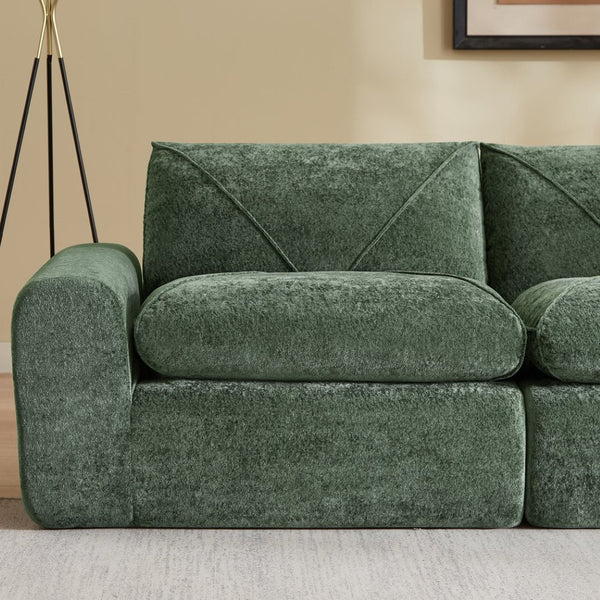 English Elm Modern Chenille Sectional Sofa with Foot Extension Low Profile Living Room Comfort Green W3396P463871