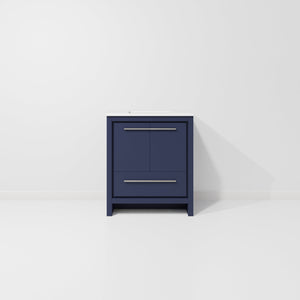 English Elm Navy Blue Bath Vanity With White Quartz Top - Stylish 30" W X 20" D Design, Durable Storage & Elegance B2731P259289