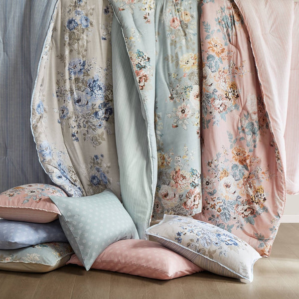 English Elm 7-piece King Reversible Floral Comforter Set Blush Romantic Boutique Bedroom Ensemble B035P408237