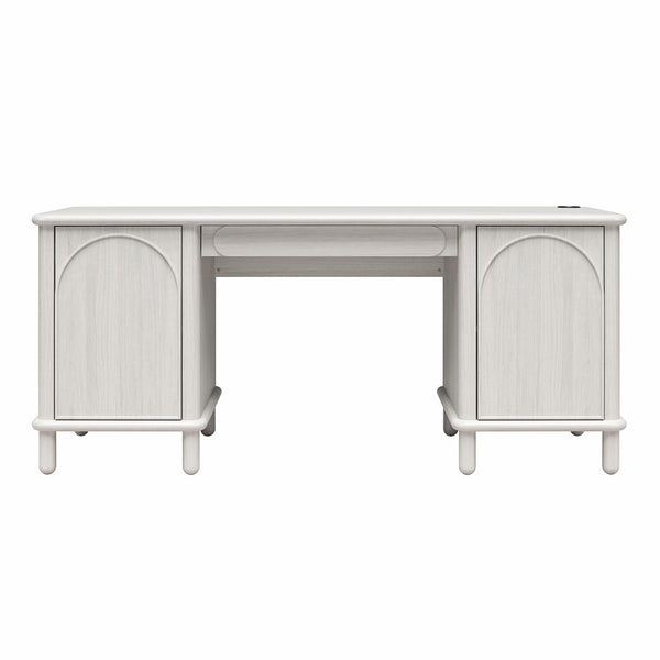 English Elm Selena Whitewashed Wood Veneer Executive Desk with Wireless Charging and Pedestal Storage B2733S00021