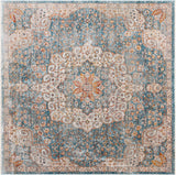 Unique Loom Newport Elms Machine Made Medallion Rug Blue, Ivory/Light Blue/Rust Red/Terracotta/Yellow/Pink 8' 0" x 8' 0"