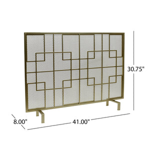English Elm Christopher Knight Home® - FIRE Dorothy Modern Single Panel Iron Screen with Geometric Mesh Shield — Elegant Hearth Protection Gold 65178.00