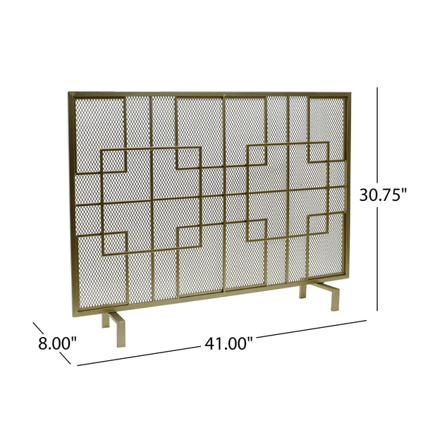 English Elm Christopher Knight Home® - FIRE Dorothy Modern Single Panel Iron Screen with Geometric Mesh Shield — Elegant Hearth Protection Gold 65178.00