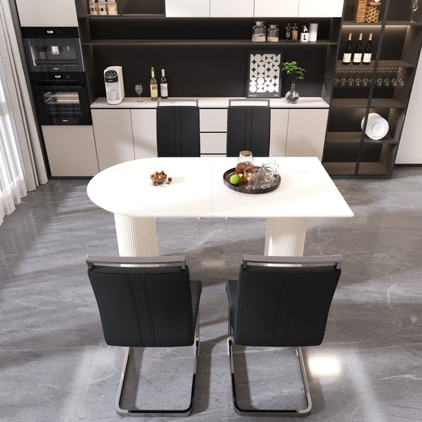 English Elm 63" Modern Cream Mdf Dining Table & 4 Armless Pu Chairs Set With Stylish Silver Legs For Home Dining W2189S00430