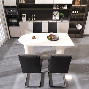 English Elm 63 Inch Cream Mdf Dining Table Set with Pu Chairs and Sculptural Wavy Legs for Five W2189S00903