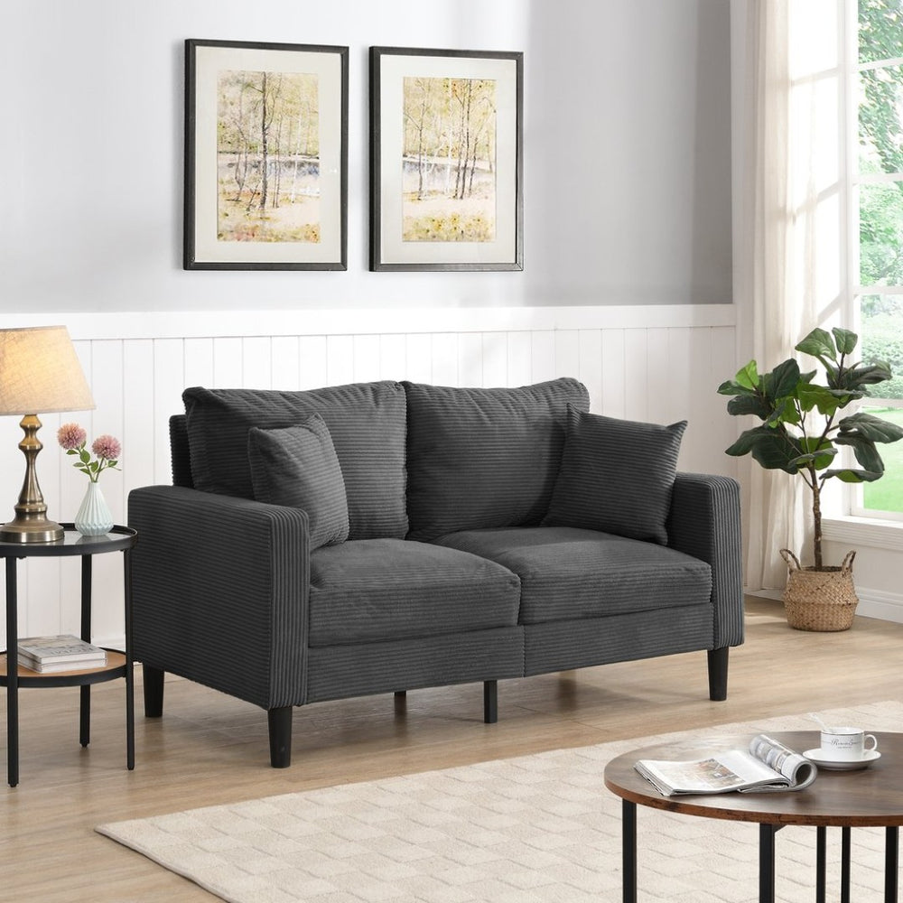 English Elm 57 Inch Compact Upholstered Loveseat with Hardwood Frame for Modern Living Spaces Dark Gray W311P221210