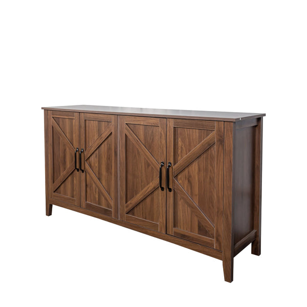 English Elm Cabinet Modern 4-Door Sideboard with 4 Open Shelves, 59" Freestanding Storage Console for Home Decor W331P266133