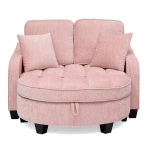 English Elm Two-seater Corduroy Loveseat with Sculptural Asymmetric Design and Hidden Ottoman Storage Pink W487S00465