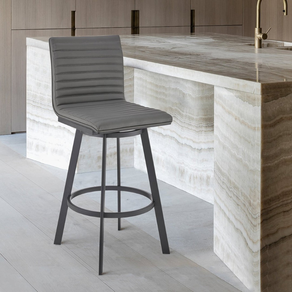 English Elm Nikole Swivel Counter Stool Matte Black Steel Base with Gray Faux Leather Seat B2736P464887