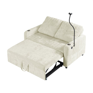 English Elm 53.9" Modern Loveseat Pull-Out Sofa Bed with Adjustable Backrest, Cup Holders, USB Charging Ports & Storage Beige N719S001650A