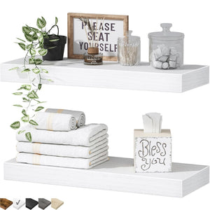 English Elm Bathroom Floating Shelves Matte Steel Set of 2 Farmhouse Wall Mounted Storage White W2181P474864
