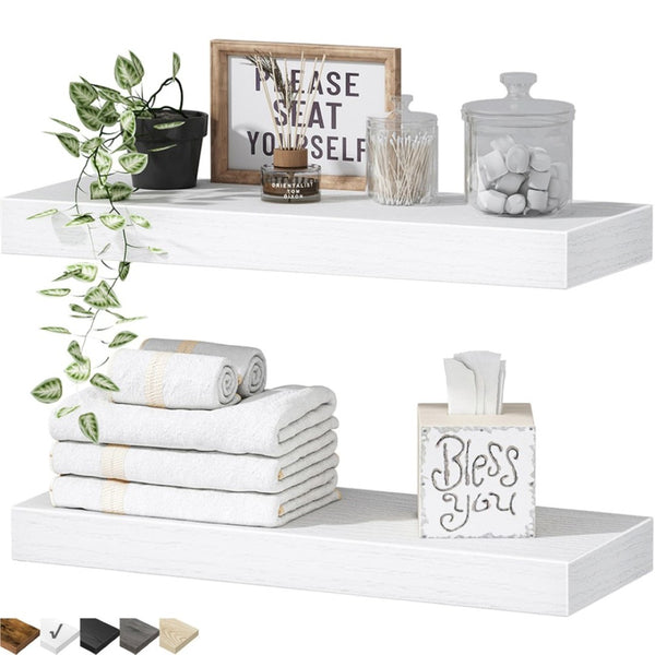 English Elm Bathroom Floating Shelves Matte Steel Set of 2 Farmhouse Wall Mounted Storage White W2181P474864