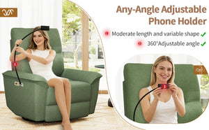 English Elm 270° Swivel Power Recliner Velvet Glider Rocker with Usb Ports for Living Room Dark Green W1028S00059