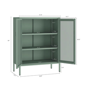 English Elm Amelia Metal Accent Cabinet 32" — Steel Mesh Doors, Adjustable Shelves, Minimalist Legs for Modern Storage Solutions Sage Green B365P397886