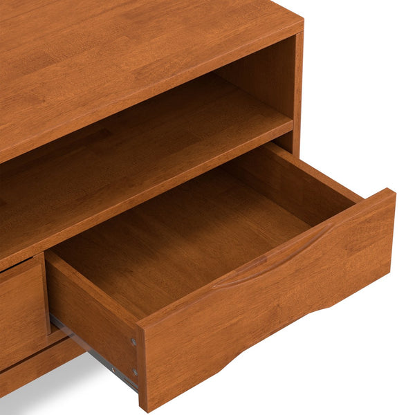 English Elm Harper Mid Century TV Media Stand for 65" TVs, Solid Rubberwood, Notched Drawers & Cord Management Light Brown B136P158724