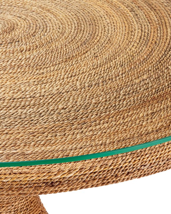 Currey & Company Dominica Entry Table - Stunning Inverted Wine Glass Design With Abaca Rope & Clear Glass Top Natural Mahogany ,Abaca Rope ,Glass 3000-0331-currey-company