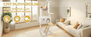 English Elm Wood Multi-level Cat Tower with Transparent Pod Condo Sisal Posts and Plush Perches W243P326634