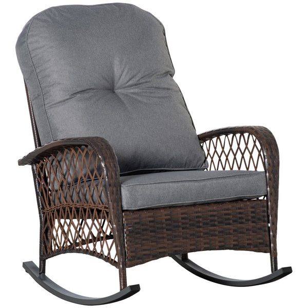 English Elm Outsunny Outdoor Wicker Rocking Chair - Wide Seat, Soft Cushion, Weatherproof Rattan Design For Patios W2225P174024-GIGA