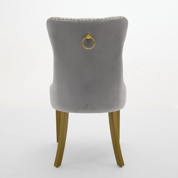 English Elm A&a Furniture Nikki Velvet Wingback Dining Chair Set Nailhead Trim Golden Legs W1143P179488