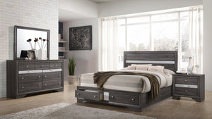 English Elm Traditional Full 4PC Storage Bedroom Set in Gray – Engineered Wood Bed, 7-Drawer Dresser, Mirror, Nightstand B009S01341