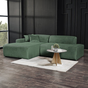 English Elm Ashcroft Furniture - Mar Sectional Green Corduroy Sofa - Stylish Mid-Century Modern Design For Cozy Living Spaces B183S00099