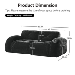English Elm Three Seater Chenille Sofa with Ottoman Solid Wood Base Tufted Arms Living Room Black W714S01647