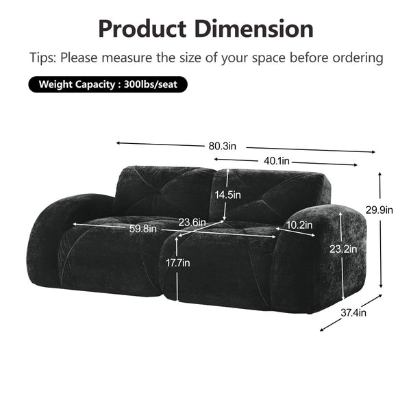English Elm Three Seater Chenille Sofa with Ottoman Solid Wood Base Tufted Arms Living Room Black W714S01647