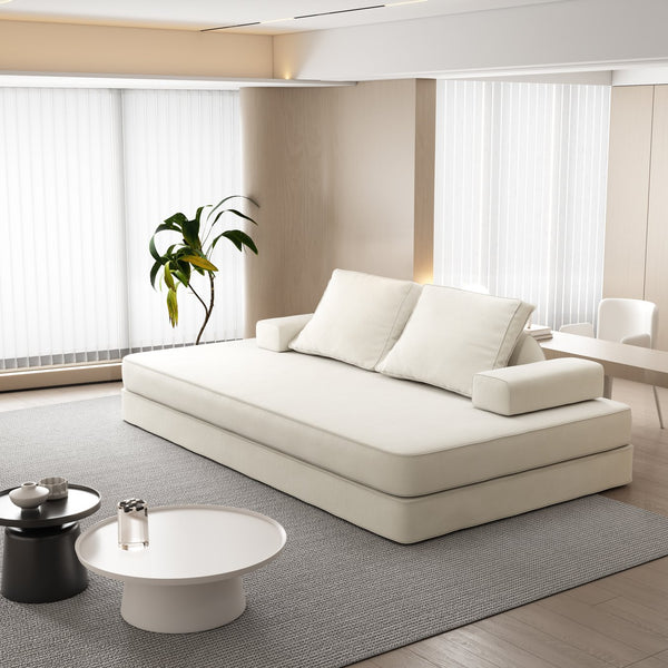 English Elm 86.6"Multifunctional Folding Sofa Bed with Chaise, Fluffy Chenille, Removable Backs & Pillows, Deep Seat Lounge Beige W3219P340665