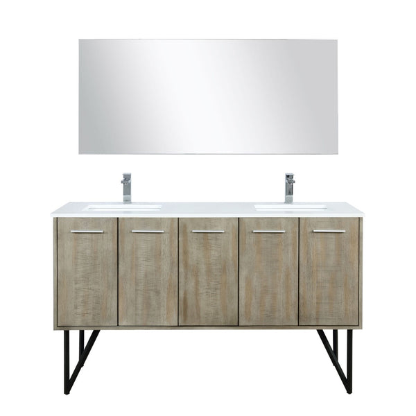 English Elm Rustic Acacia Double Bath Vanity 60" W With Cultured Marble Top, Chrome Faucet & 55" Mirror Set B2731S01781-GIGA