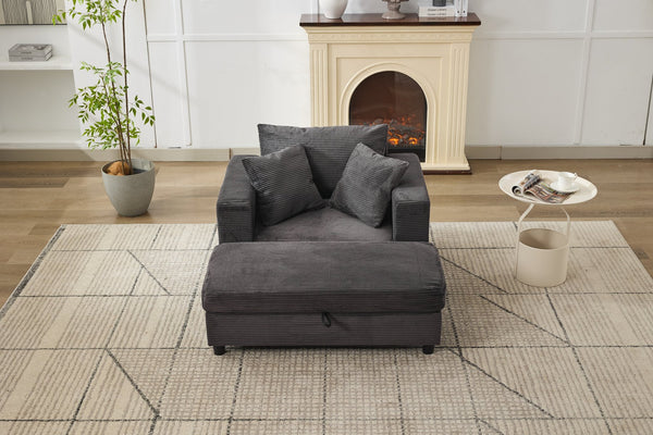 English Elm Chaise Lounge Chair With Storage Ottoman - Stylish Sleeper Sofa, Soft Corduroy, Versatile Comfort W1170P353053