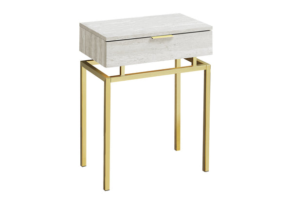 English Elm Accent Table With Beige Marble-Look Top And Gold Metal Base - Modern Side, End, Nightstand Table B2710P219292