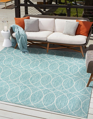 Unique Loom Outdoor Trellis Gitter Machine Made Trellis Rug Light Aqua, Ivory 10' 0" x 10' 0"