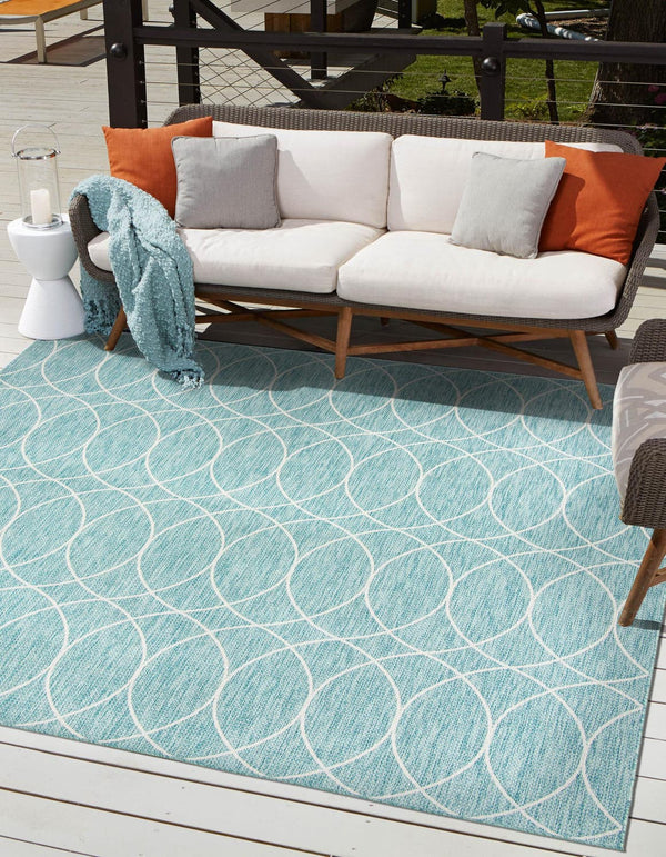Unique Loom Outdoor Trellis Gitter Machine Made Trellis Rug Light Aqua, Ivory 10' 0" x 10' 0"