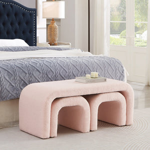 English Elm Set U-Shaped Modern Teddy Ottoman Bench Set of 3 — Versatile Entryway, Bedroom & Living Room Seating Pink W2186P282494