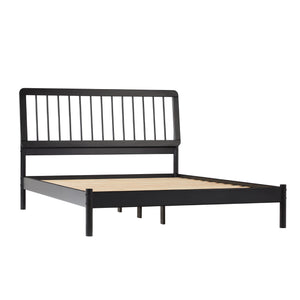 English Elm Walker Edison - Mid-Century Solid Pine Queen Spindle Bed Frame with Slat-Back Design, Warp-Resistant Slats, Sturdy Support Black 84.5 L x 25 W x 5 H B185P169114