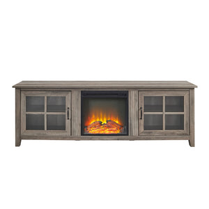 English Elm Walker Edison - Modern Farmhouse 2-Door Glass Windowpane 70" Fireplace Tv Stand For 80" Tvs - Grey Wash