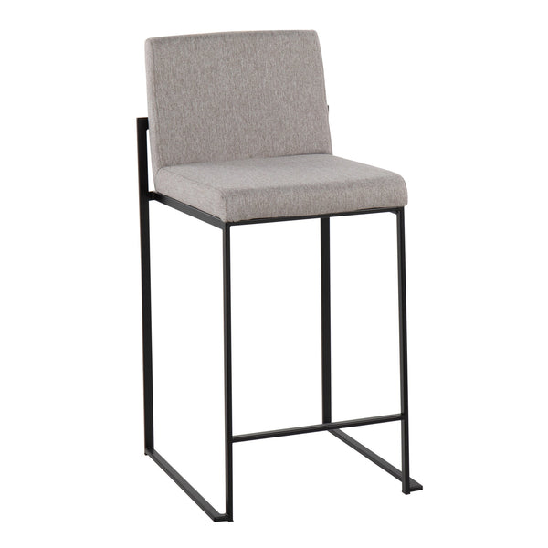 English Elm Fuji High-Back Counter Stools - Set Of 2 In Black Steel & Grey Fabric For Modern Kitchens & Bars B202P221951