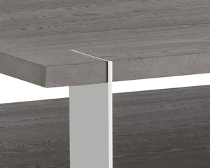 Sunpan DARIA Coffee Table - Modern Smoked Oak & Polished Stainless Steel Centerpiece with Storage Shelf 107804