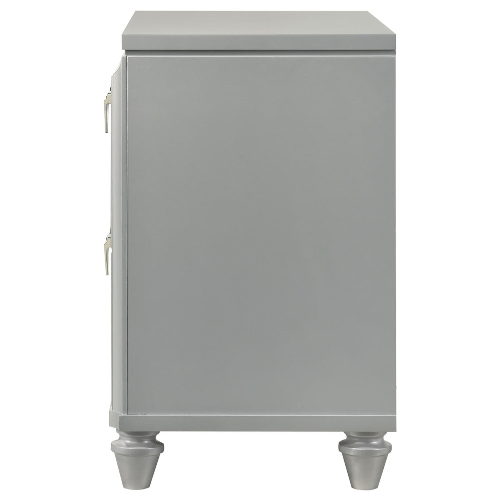 English Elm Delacroix Light Silver Nightstand with 2 Drawers, Felt-Lined Top, V-Shaped Crystal Pulls & Silver Trim B062P299982